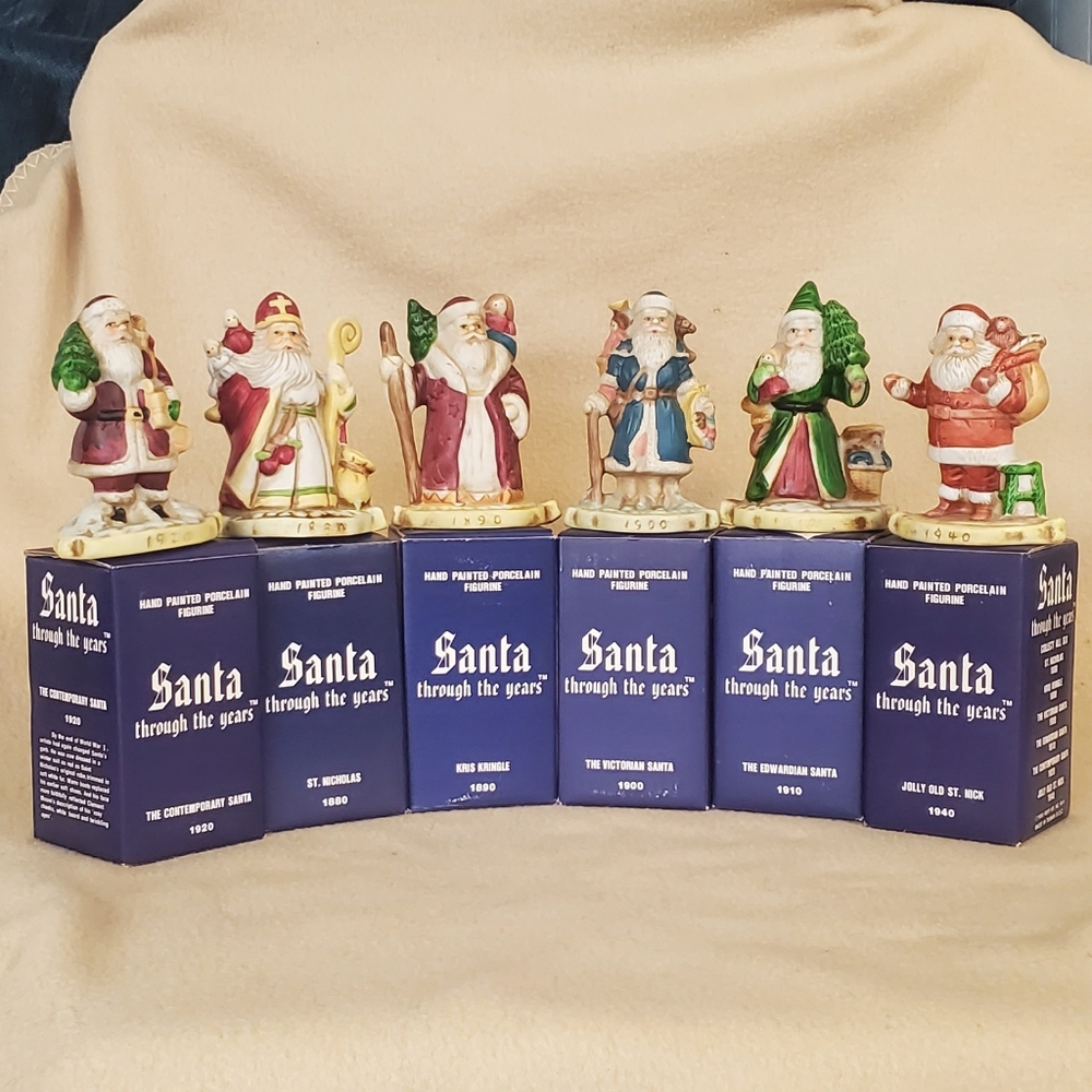 Santas Through The Years Set of 6 Hand Painted Figurines